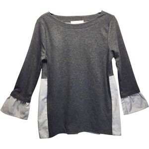 LOFT Mixed Fabric 3/4 Ruffle Sleeve Gray Top Pinstripe Bottom Size XS Lagenlook